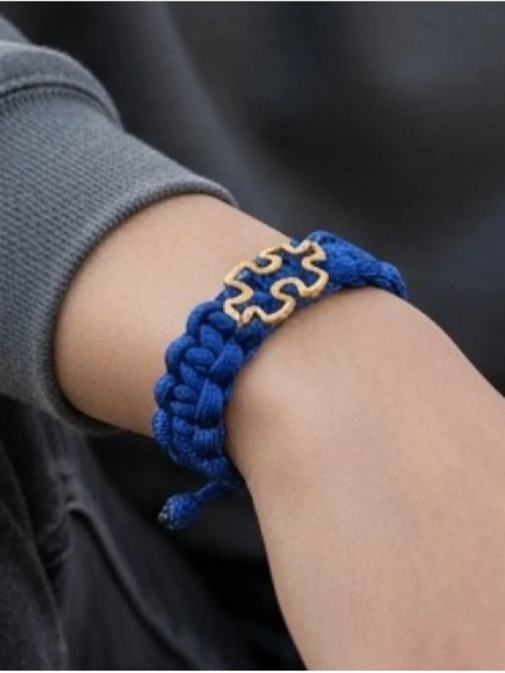 Autism Awareness Blue Bracelet with Gold Puzzle Accent
